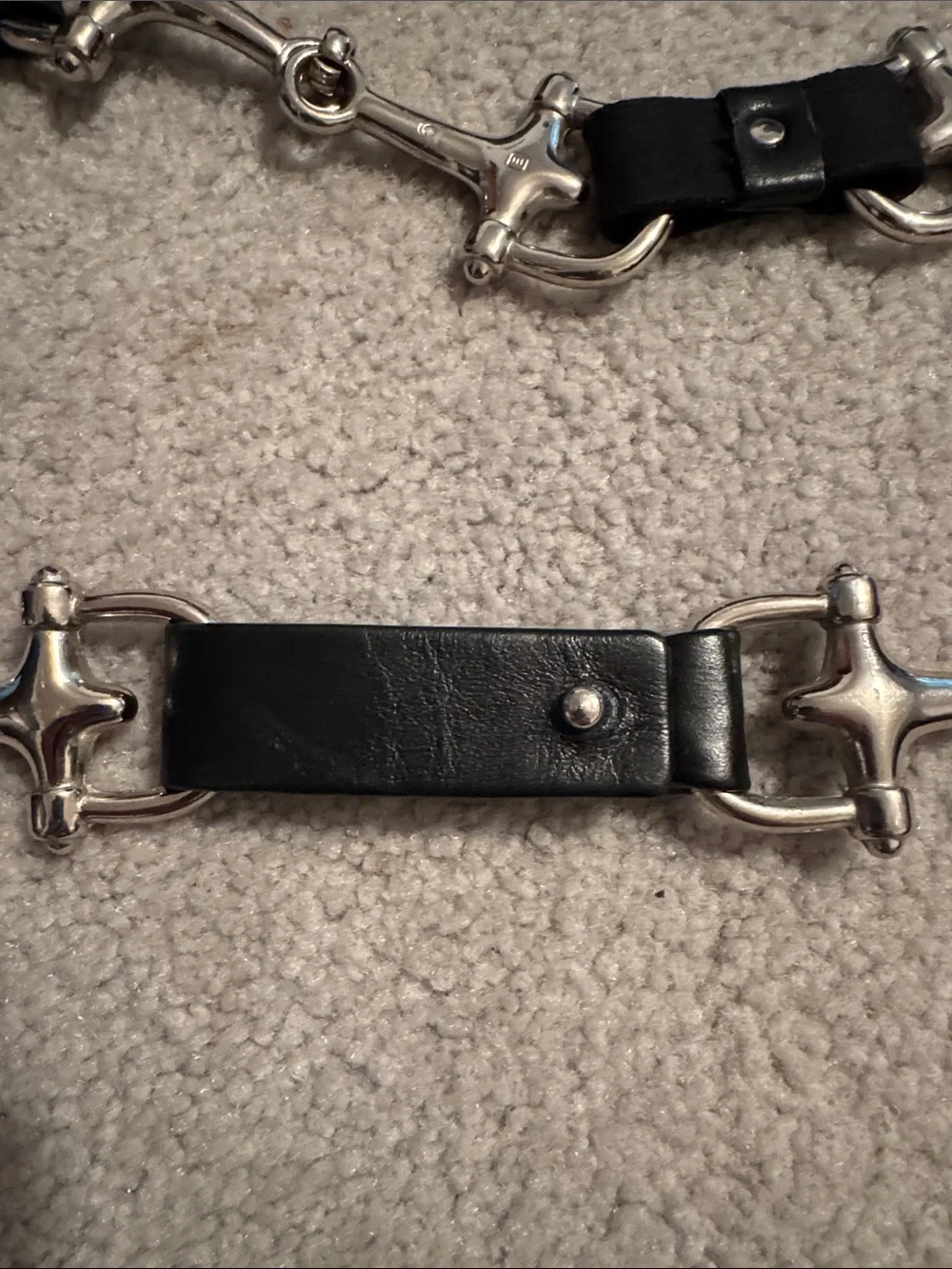 Suzi Roher Black Leather and Silver-Tone Horse bit Snaffle Belt Large